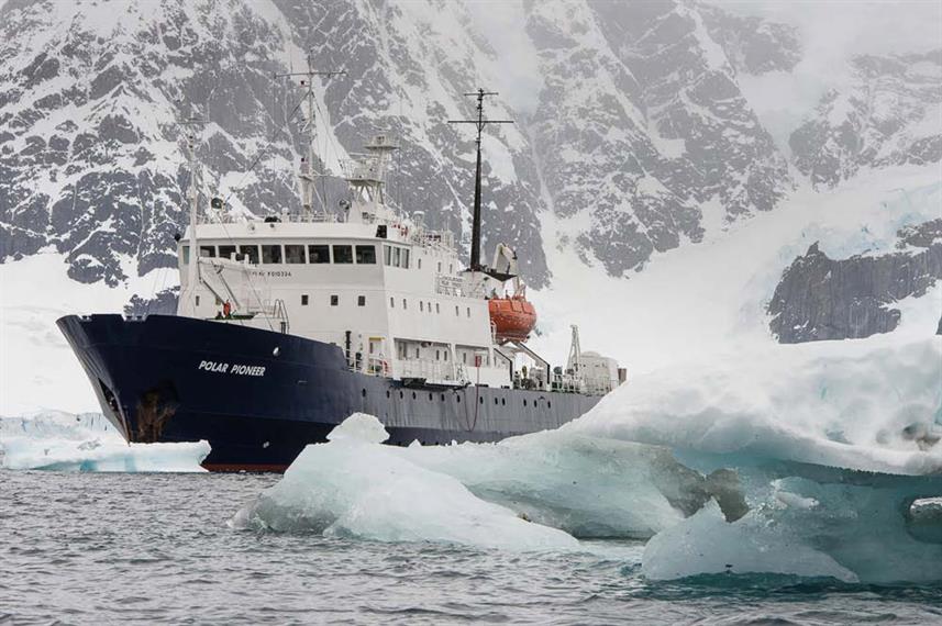 The Polar Pioneer sailing through the Arctic ice.