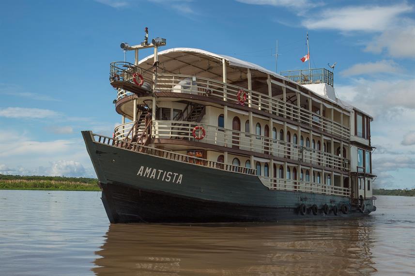The Amatista river cruise taking guests on adventure through the Amazon